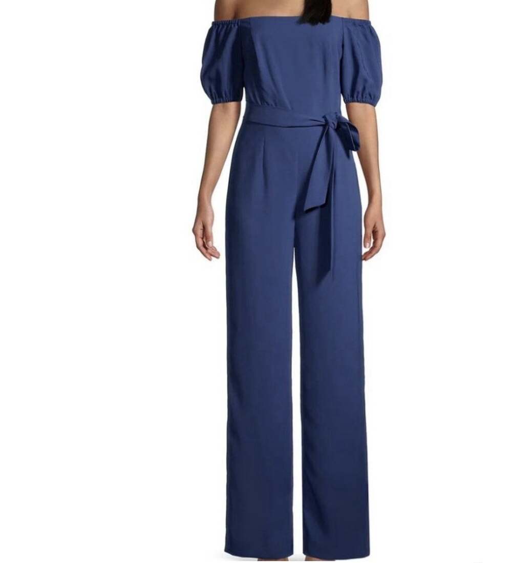 NWT Lilly Pulitzer Jada Blue Puff Sleeve Wide Leg Jumpsuit Cocktail Party Size 8